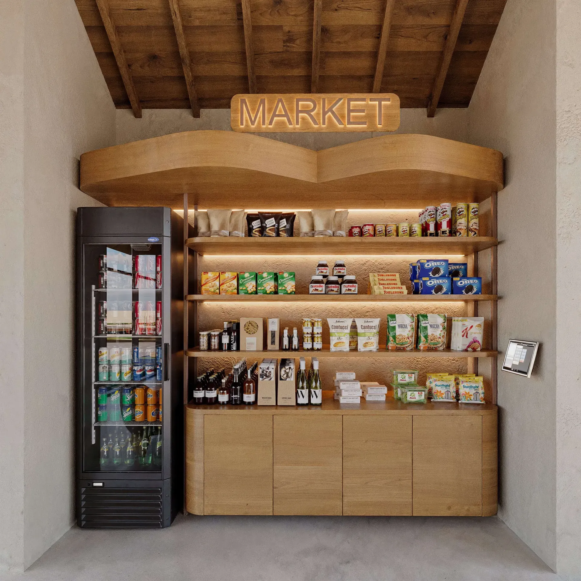 Market do Sopro, com gôndolas e refrigerador